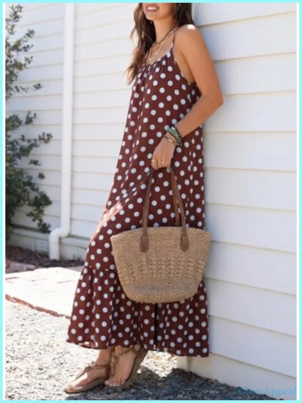 Spaghetti Strap Smocked Ruffle Flowy Boho Maxi Dress Sleeveless A-Line